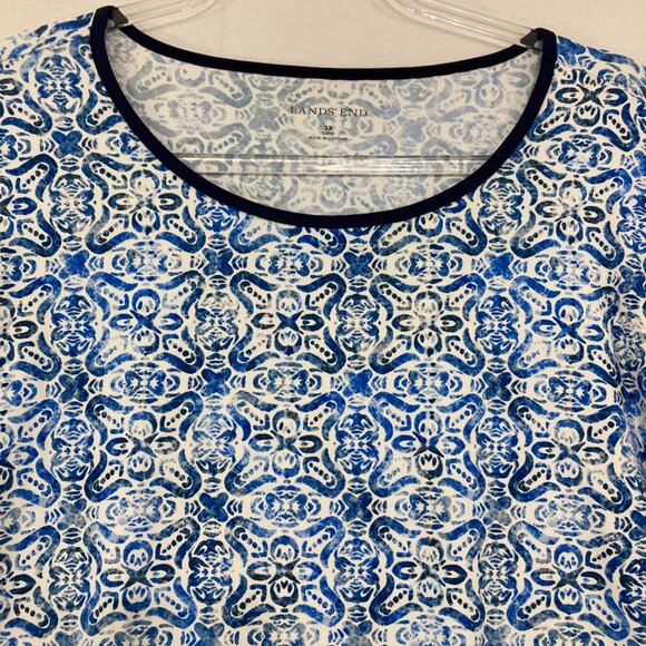 Lands' End size 3X Blue Geometric Pattern Stretch Sun Protection Long Sleeve Top - Picture 3 of 9